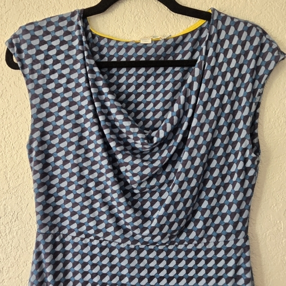 Boden 6R Cowl Neck Sheath Mini Dress Blue Geometric - Picture 2 of 8